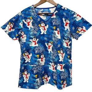Frosty the Snowman Scrub Top Women’s L | Holiday Medical Top